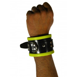 Rude Rider Wrist Cuffs with Padding Leather Black/Yellow (Set of 2) One Size (T7333)