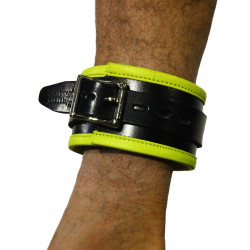 RudeRider Ankle Cuffs with Padding Leather Black/Yellow (Set of 2) One Size (T7337)