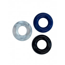 Rude Rider Mini Cock Rings Clear Black Blue (3-Ring-Set) (T6265)
