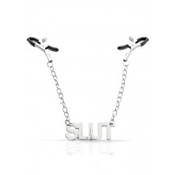 Rude Rider Slut Nipple Clamps Metal/PVC (T9046)