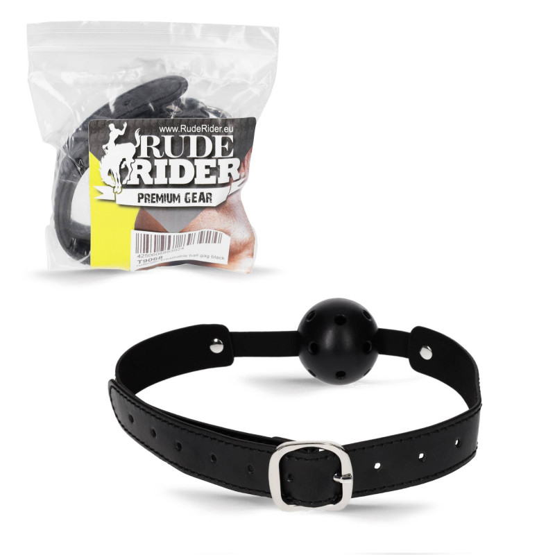 Rude Rider Breathable Ball Gag with Belt Black In Stock Adam