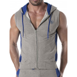 ToF Paris Zipped Sleeveless Hoodie Grey (T9477)