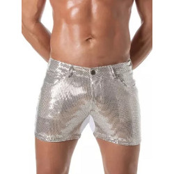 ToF Paris Glitter 5 Pockets Mid-Thigh Shorts Silver (T12127)